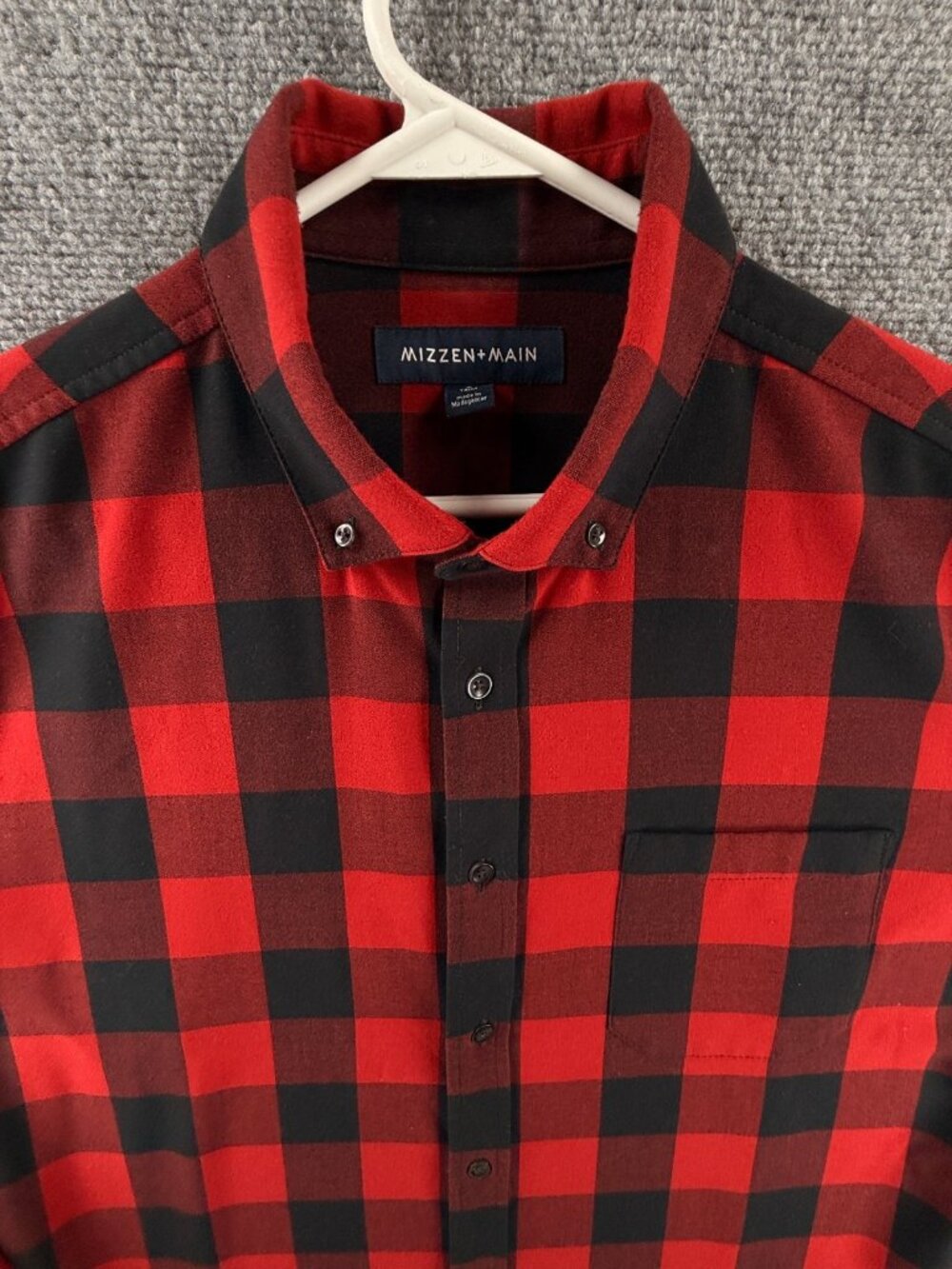 Mizzen Main Trim Button-Down Polyester Rayon Spandex Check Large Red Mens Pocket